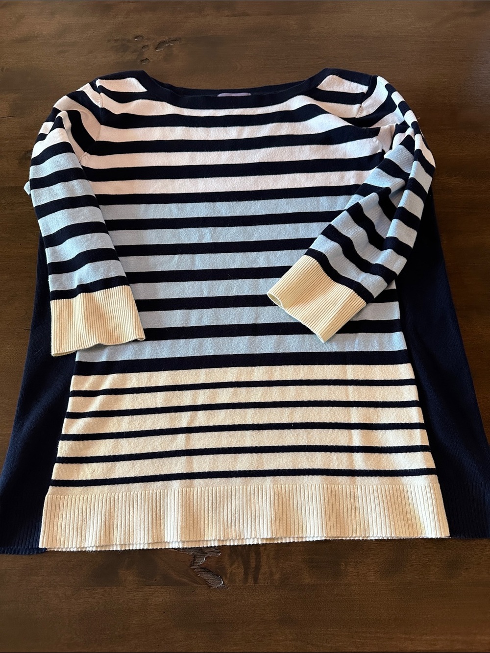 Laura Scott Woman Navy, White, Light Blue & Cream Striped Knit Top Size 1x